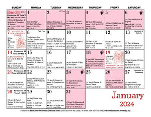 2024 Orthodox Wall Calendar Saint John of Kronstadt Orthodox Books