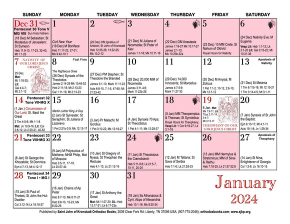 2024 Orthodox Wall Calendar - AUSTRALIA ONLY